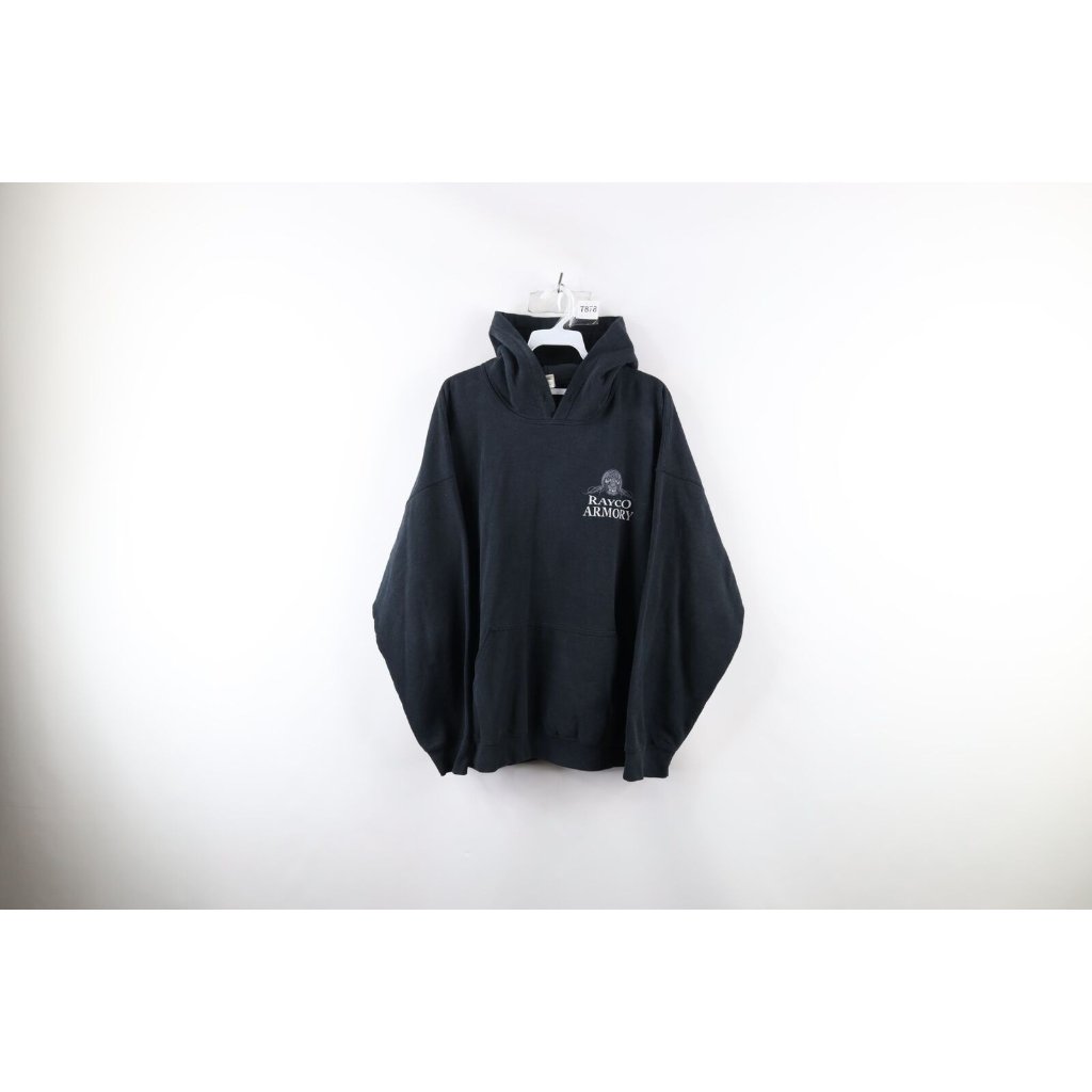 Vintage Streetwear Mens Xl Faded Spell Out Rayco Armory Skeleton Hoodie Black